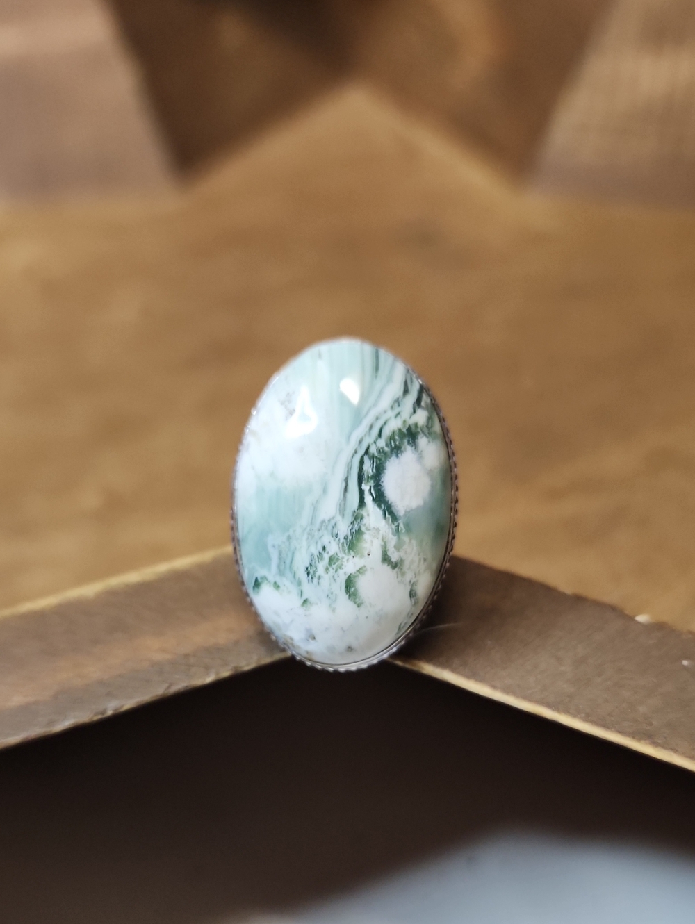 Handcrafted Green and White Ocean Jasper Statement Ring - Women Jewelry